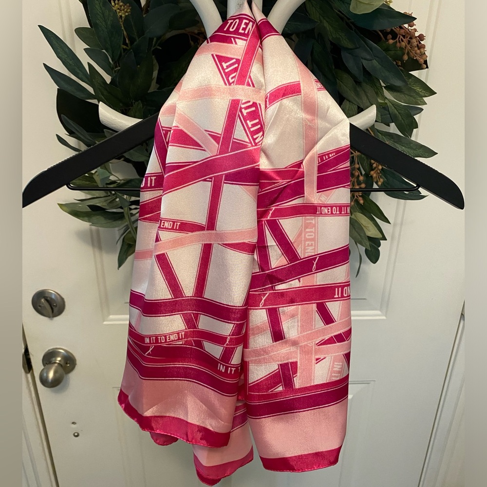 Pink and White Breast Cancer In It To End It Large Silky Scarf Head Scarf